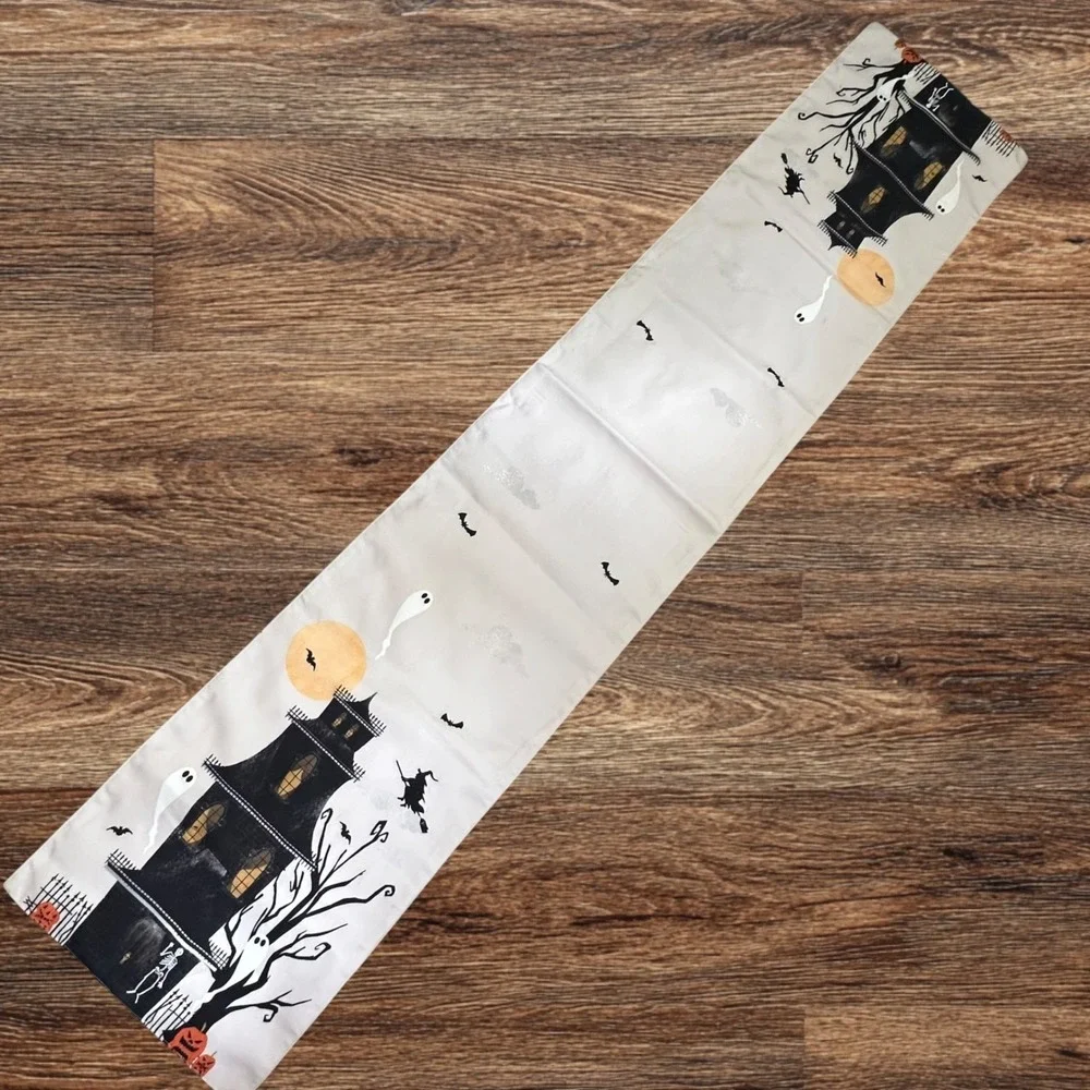FAO Schwarz Halloween 14x72 Spooky Tree Table Runner Polyester Embroidered